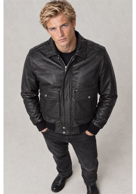 Schott NYC Giubbotto Pilota A-2 Vintage in Pelle di Vitello Nero Uomo SCHOTT N.Y.C | Giubbotti | LC5331XBLACK